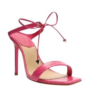SCHUTZ Womens Mavis Heel Sandals Size 5.5 B Snake Shine Paradise Pink NIB
